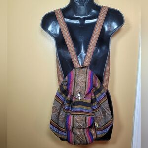 Artesanias Mr. Pinzon Boho Beachy Knit Backpack Brown Pink Purple